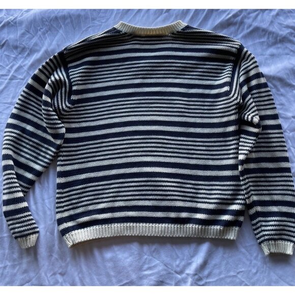 Vintage Limited America Sweater Women’s Sz Small Blue Cream Stripes Cotton - Picture 12 of 14